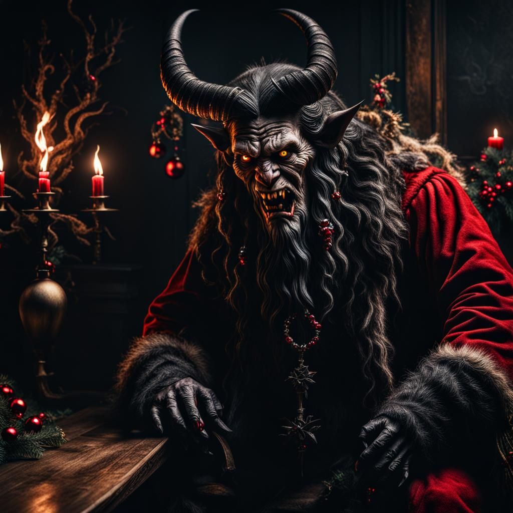 Evil Krampus in Spooky Christmas Scene