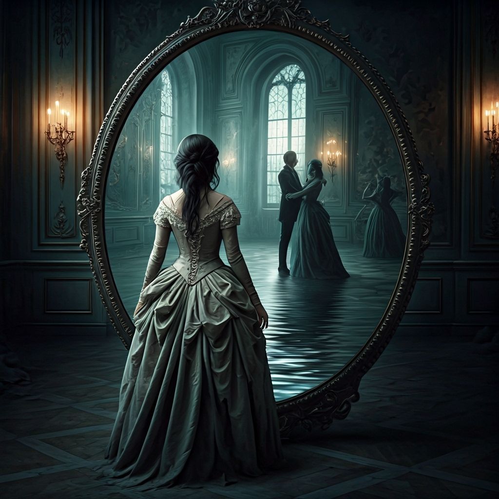 Gothic Ballroom Reflected in Ancient Mirror, Dark Romanticis...