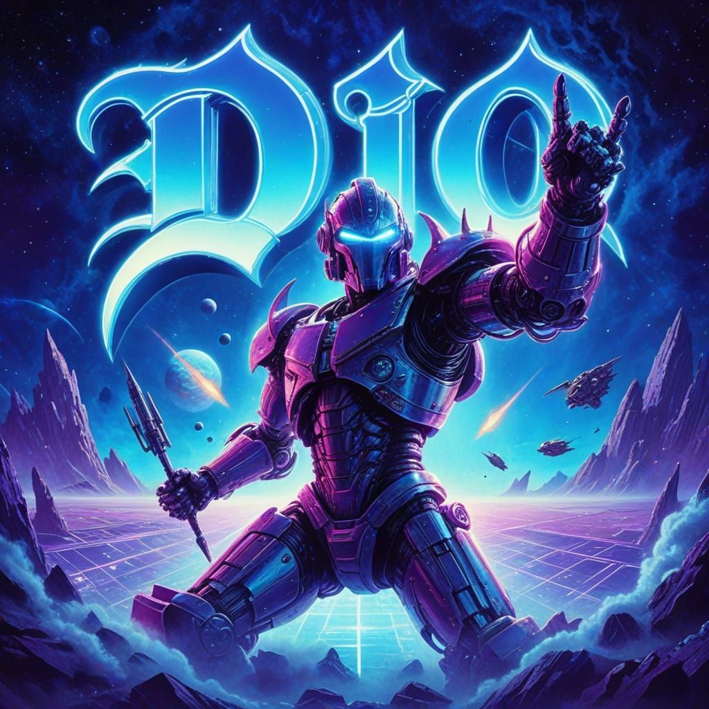 Cyberpunk DIO: Neon Robot in Sci-Fi Space Art