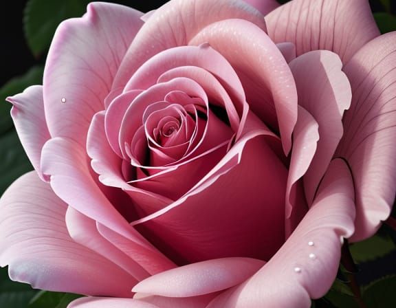Stunning Pink Rose with Dew, Cinematic Close-Up