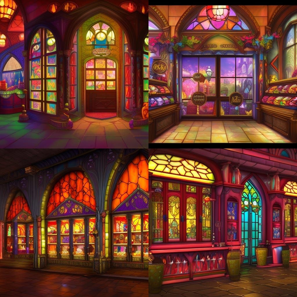 Dark Fantasy Candy Shop with Stained Glass
