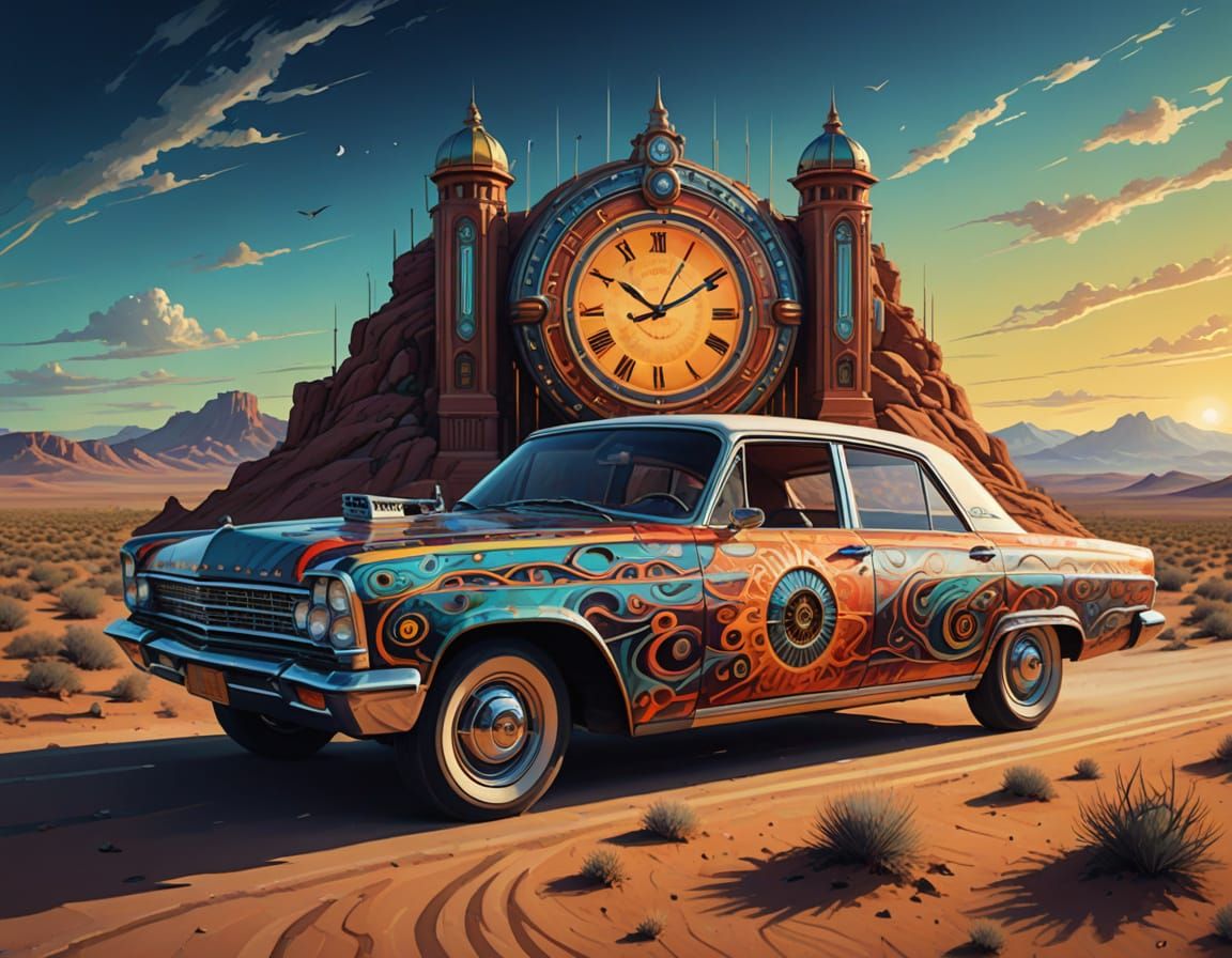 Surreal Jukebox Car in Desert Landscape