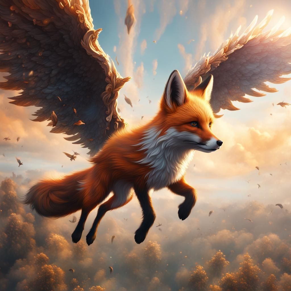 Angel Fox Soaring in a Bright Sky