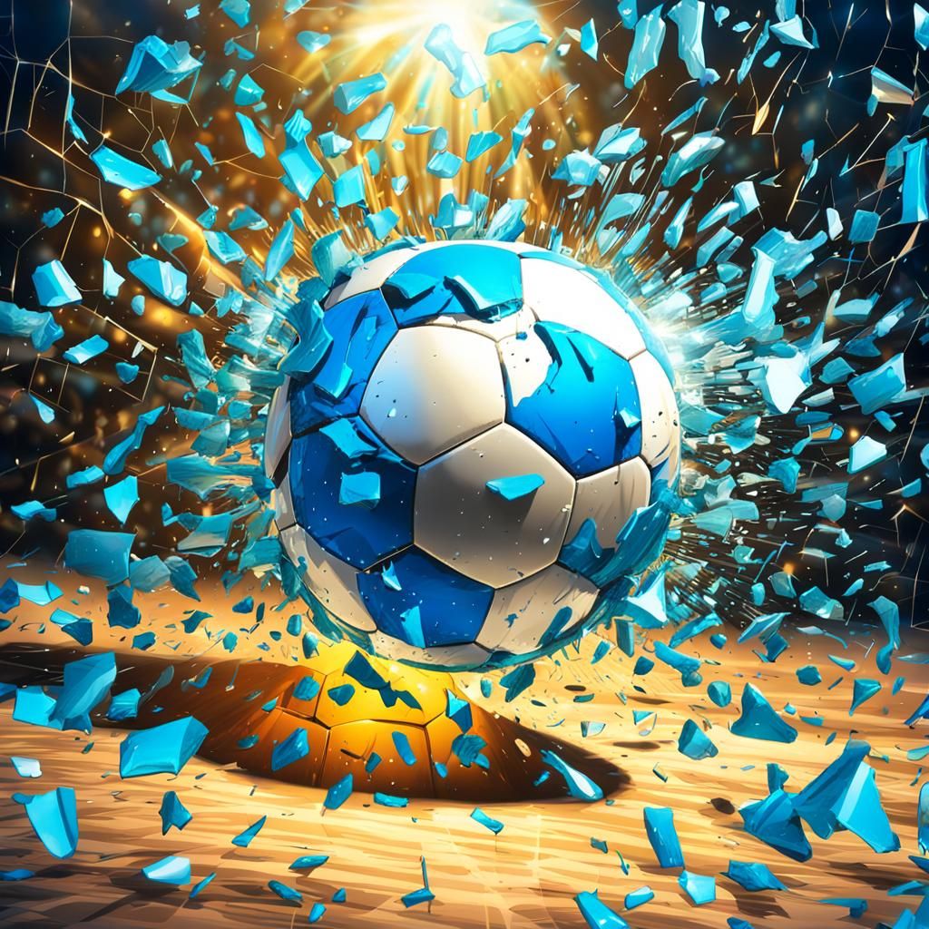 Soccer Ball Shatters Glass in Pop Art Style