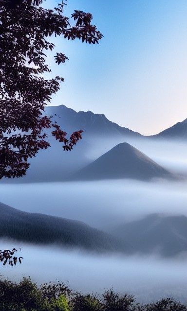 Misty Mountain Landscape: A Tranquil Vista
