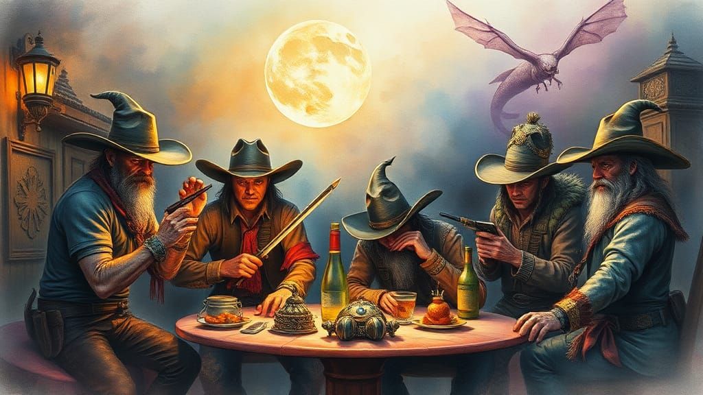 Fantasy Gothic Sci-Fi Scene in Watercolor Style