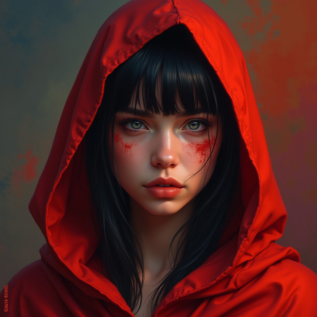 Woman with Red Cloak in Hyperrealistic Digital Art