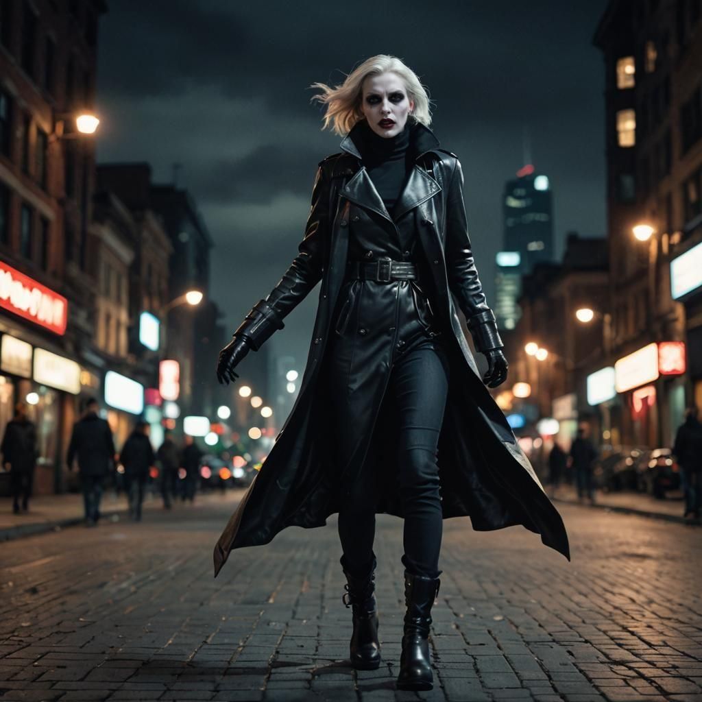 Goth Vampire Woman in Flight at Night