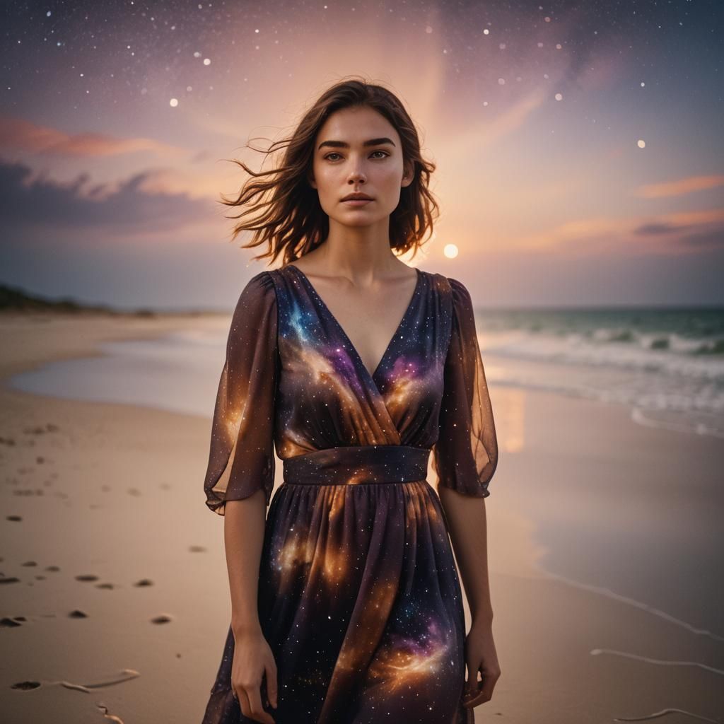 Girl on Beach at Sunset: Cinematic Portrait