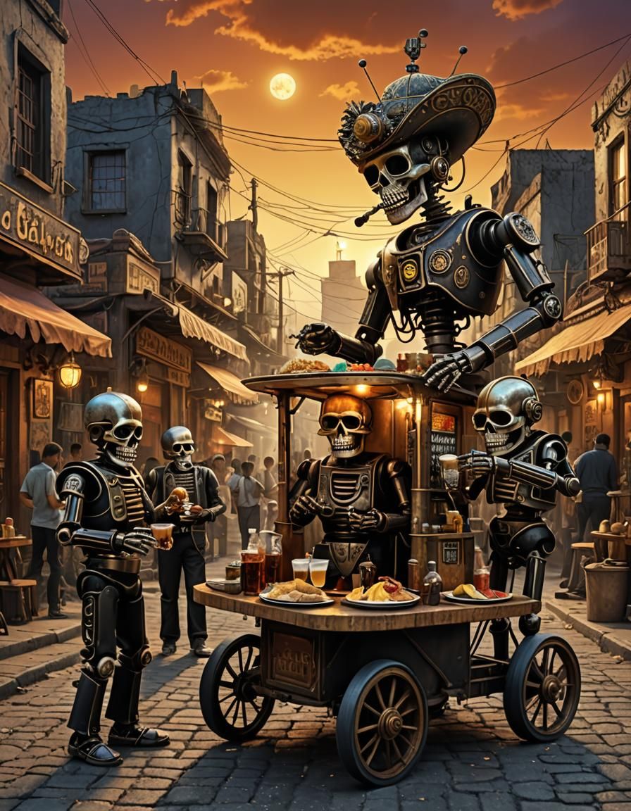 Steampunk Robot Mariachis Celebrate Day of the Dead