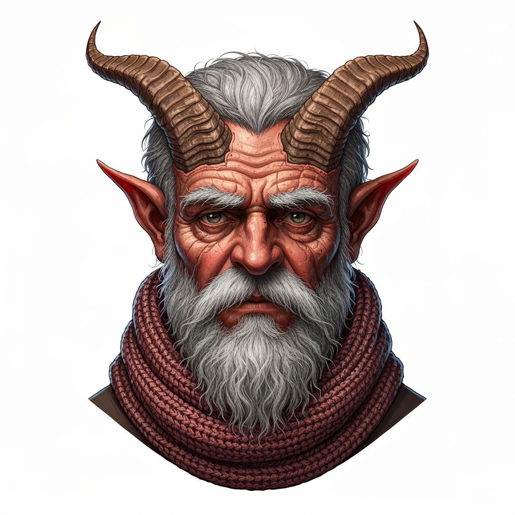 Grizzled Tiefling Mendicant Portrait in Detailed Concept Art...