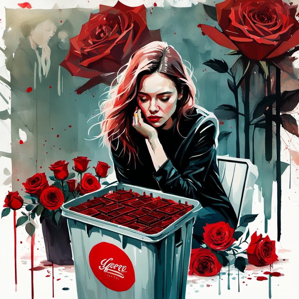 Sad Valentine's Day: Roses and Chocolates in Trash