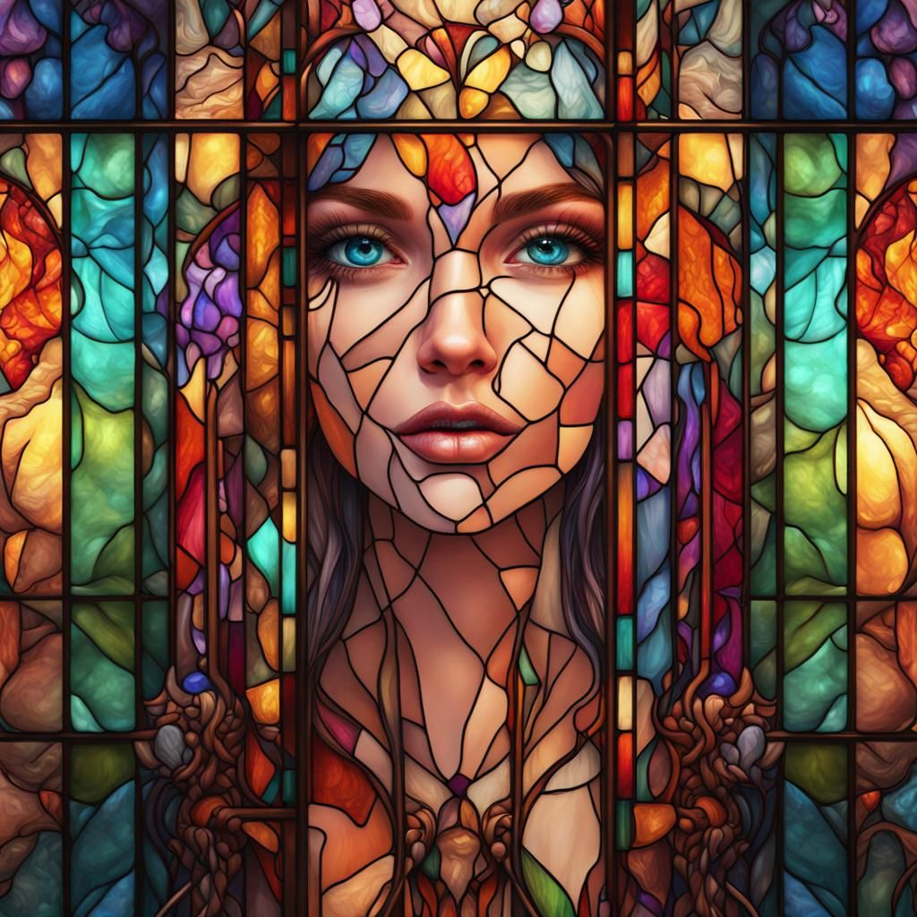 Colorful Stained Glass Abstract Female Figure