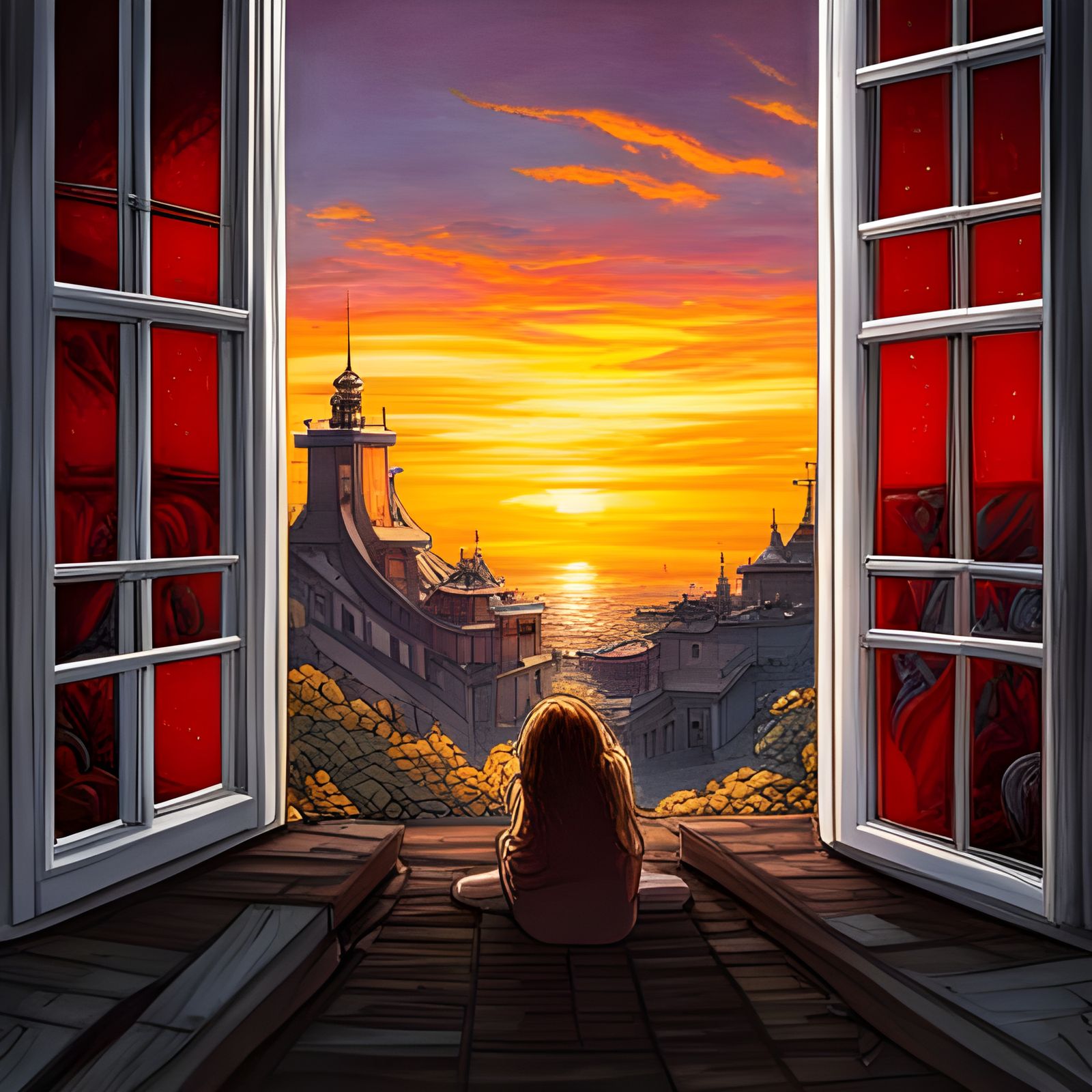 Sunset Through Window: A Detailed Illustration