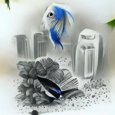 Blue Betta Fish in Pencil Drawing Aquarium