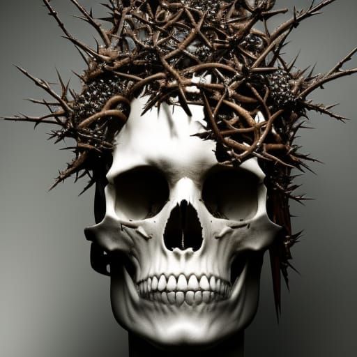 King Skull Crowned with Thorns and Bones