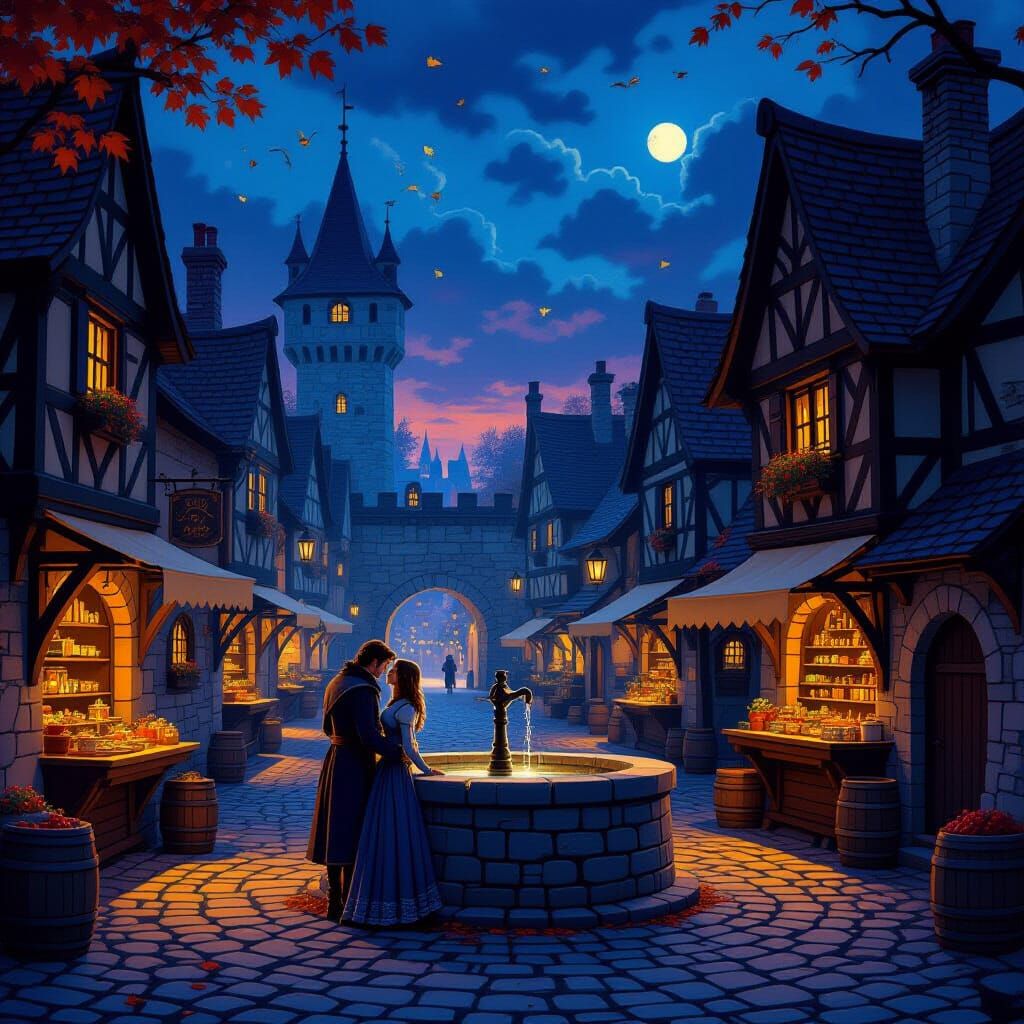 Romantic Medieval Marketplace Illustration