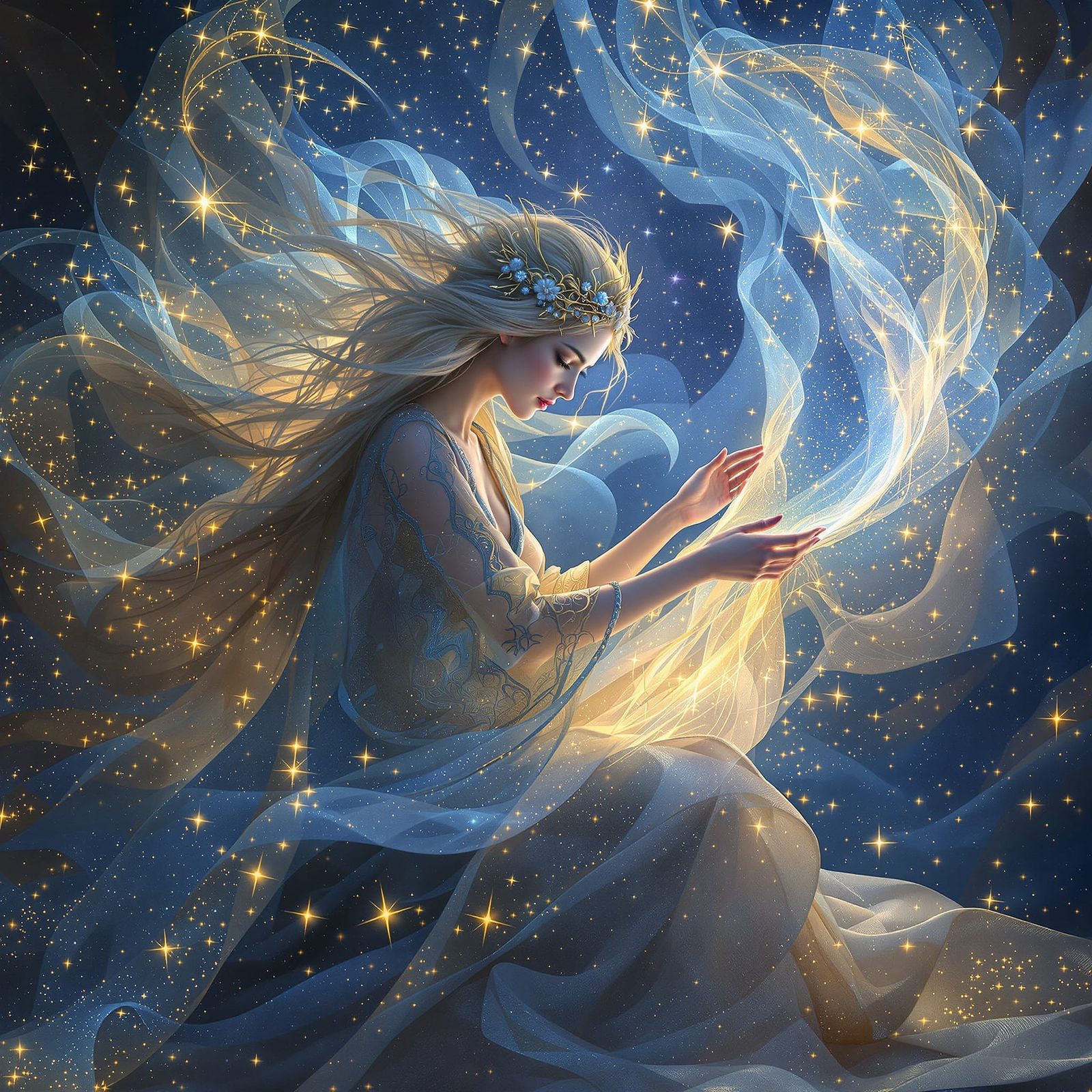 Dream Weaver Crafting Tapestries from Moonlight, Romantic Fa...