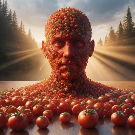 Tomato Face Hyperrealistic 3D Render