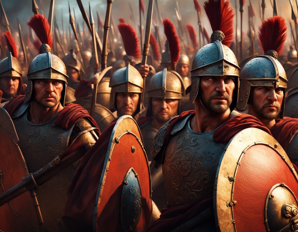 Detailed Roman Phalanx Formation in Splash Art Style