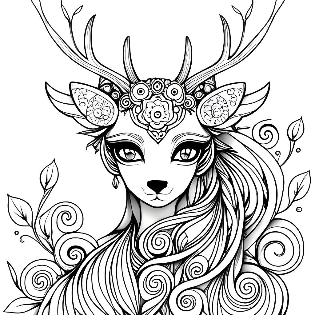 Adorable Chibi Deer Puppy Coloring Page