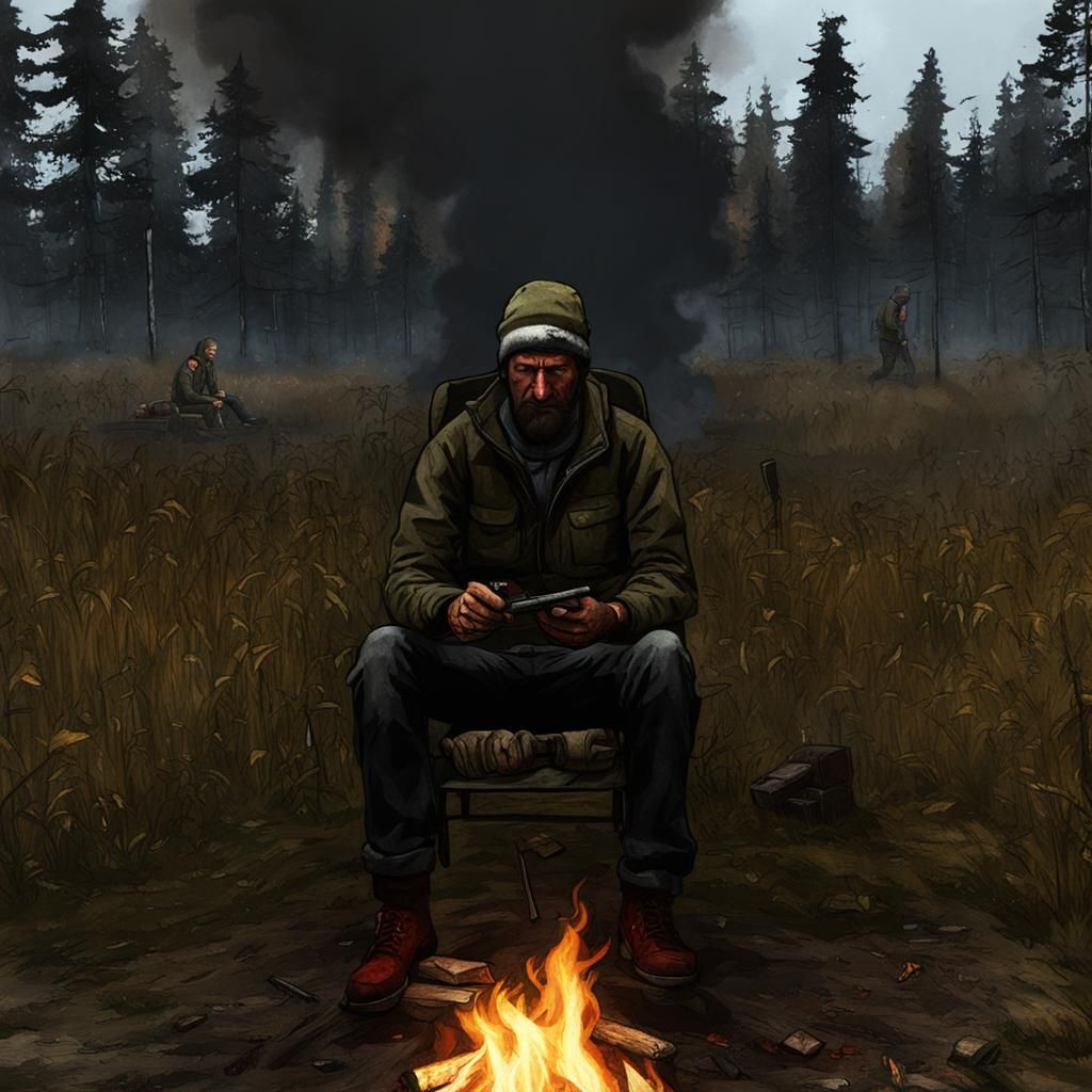 Person Relaxing by a Campfire