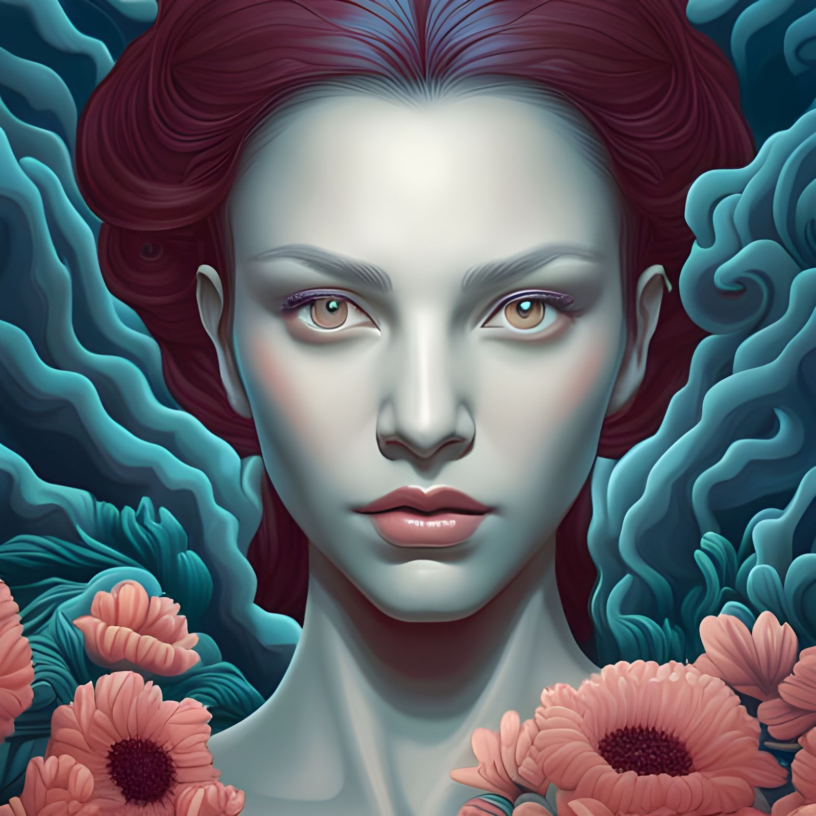 Floral Portrait of a Woman in Surrealist Style