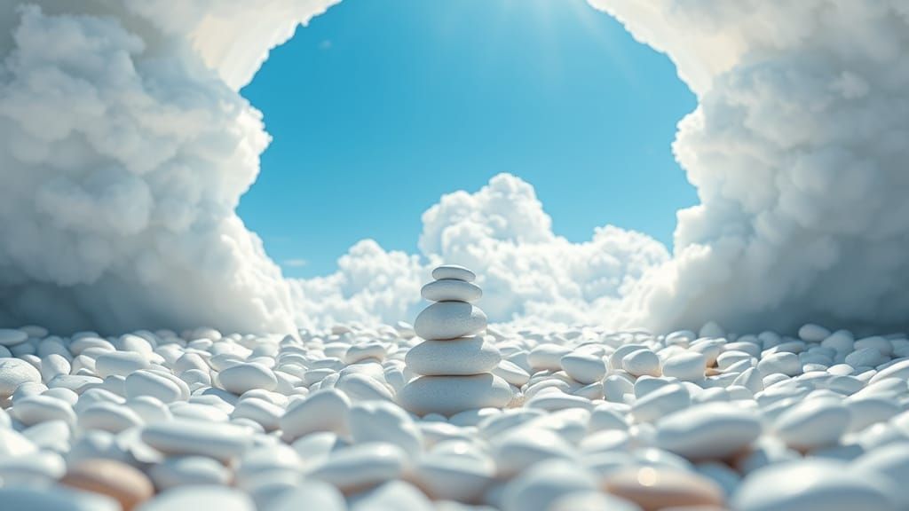 Zen Garden Through Clouds: Serene Celestial Scene