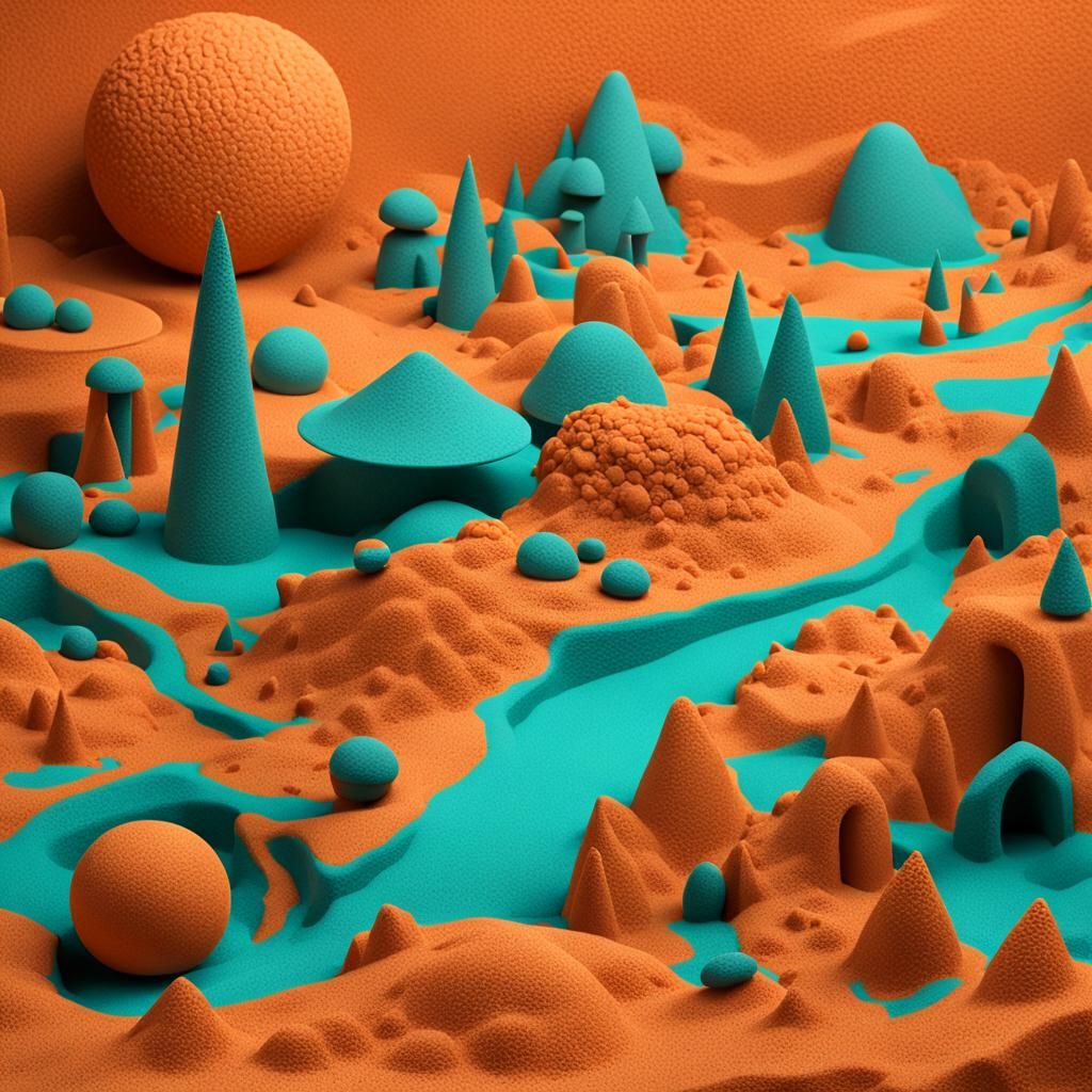 Surreal Kinetic Sand Sculptures in Teal and Orange