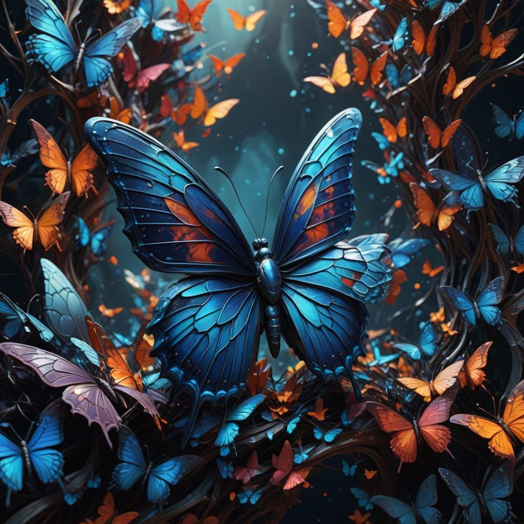 Angular Butterfly in Vibrant Blue Tones
