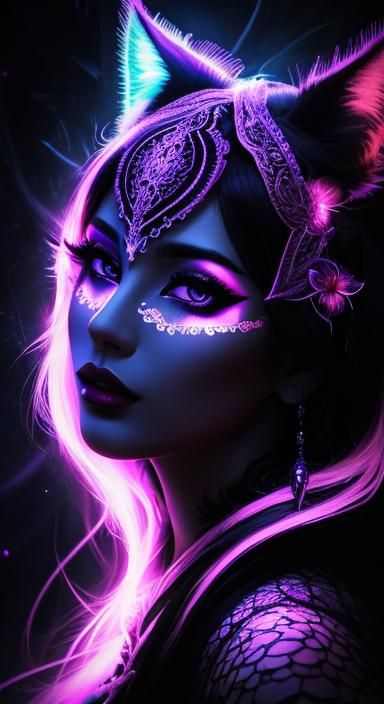 Mystical Woman with Animal Designs in Double Exposure