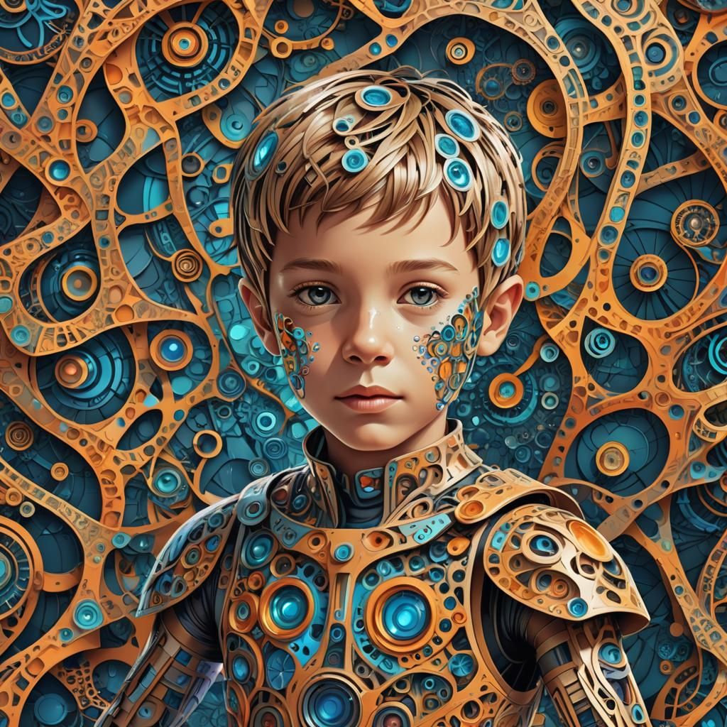 Joyful Boy in Robot Costume: Abstract Fractal Art