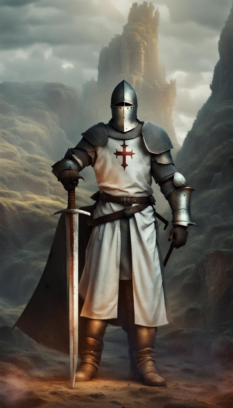 Crusader Warrior with Greatsword in Medieval Style