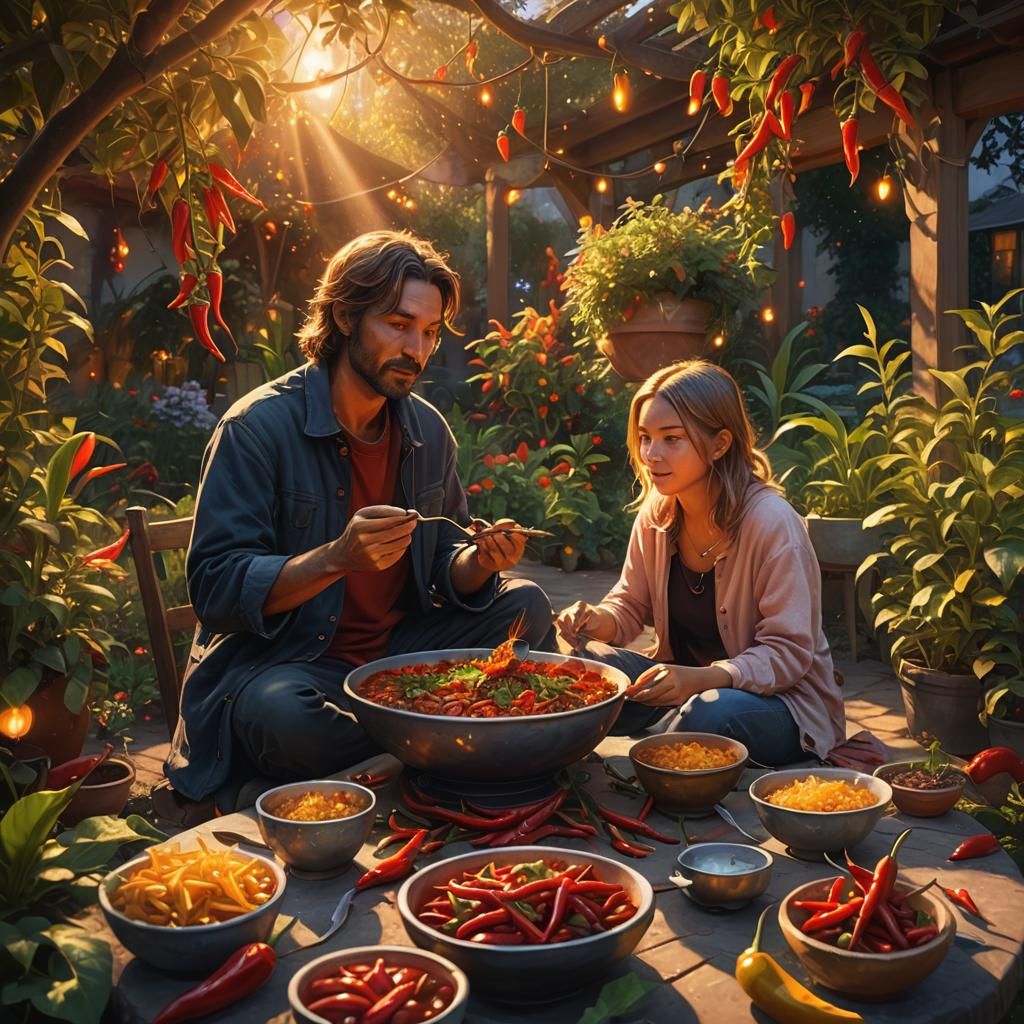 Whimsical Garden Lunch: A Fantasy Oil Painting