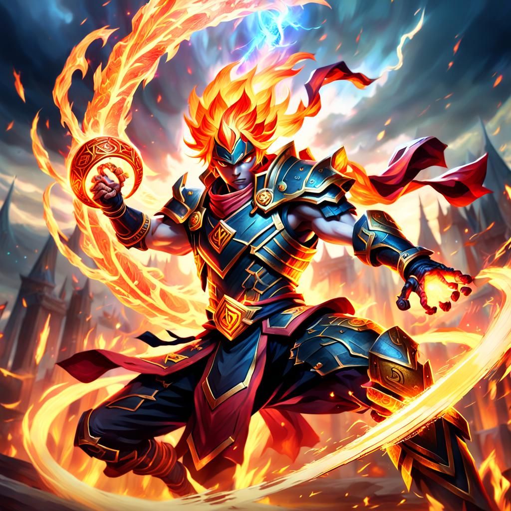 League of Legends Champion on Fireball, Digital Painting