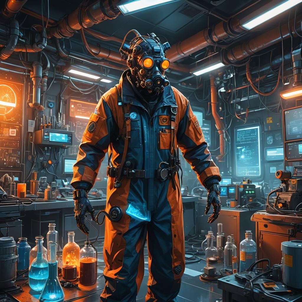 Crazed Villain in Biohazard Lab: Hyperrealistic Digital Art