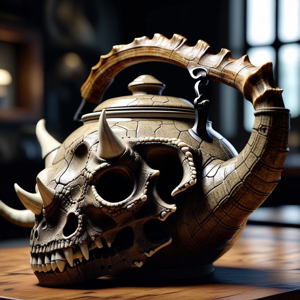 Triceratops Skull Teapot: A Photorealistic 8K Design