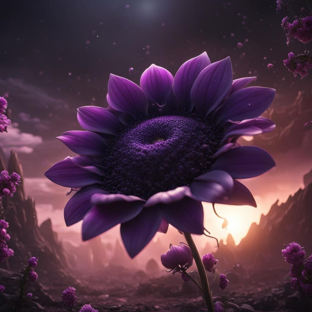 Violet Flower Under Black Sun: Fantasy Concept Art