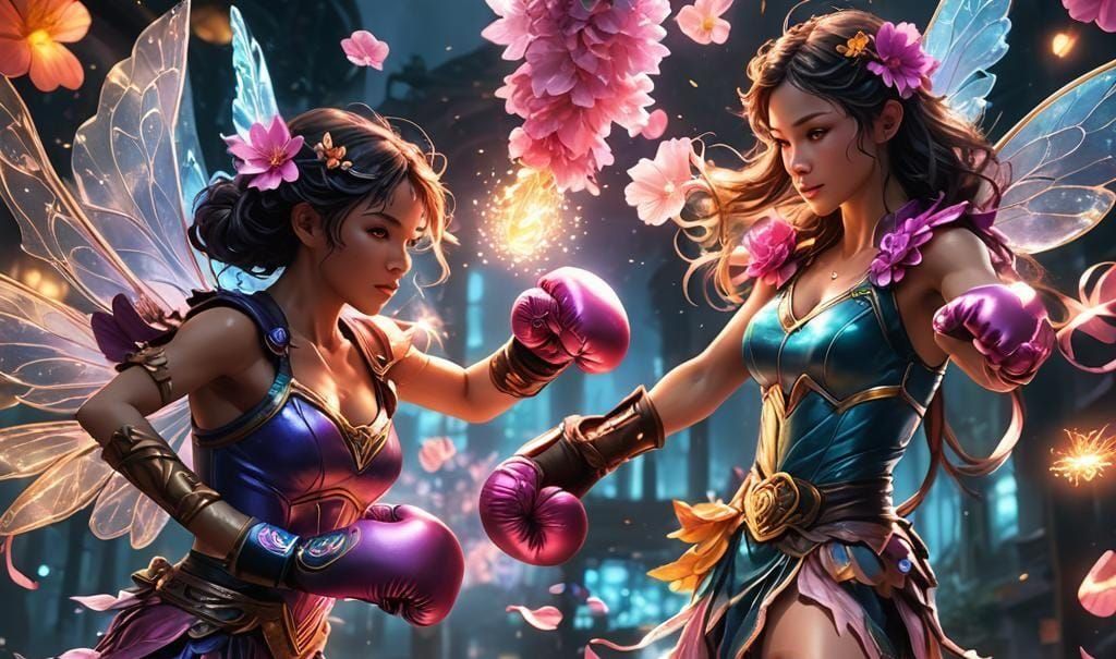 Fairies Sparring in Boxing Match: Fairycore Art