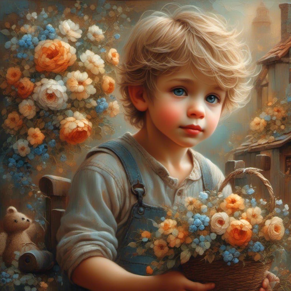 Boy with Battered Flowers from Mother's View