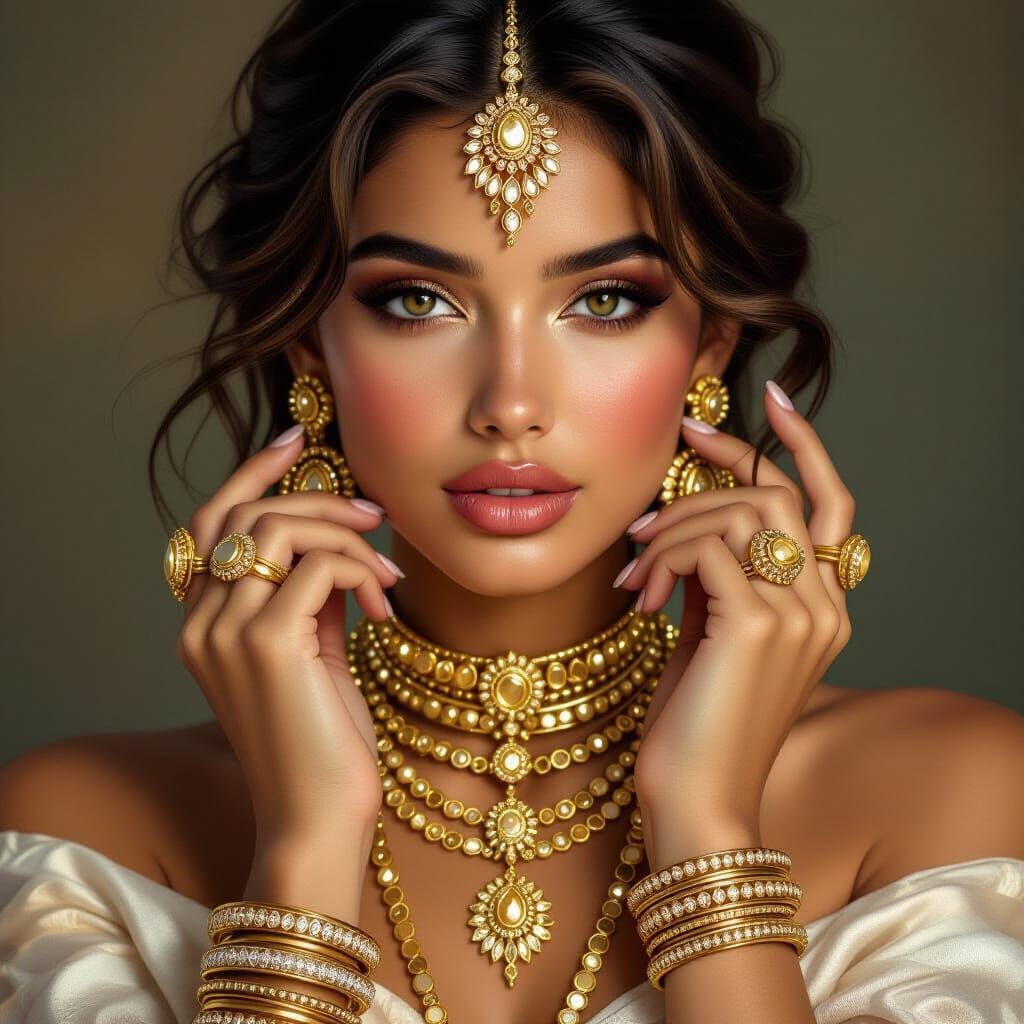 Gold Adorned Woman Portrait Hyperrealistic Digital Painting