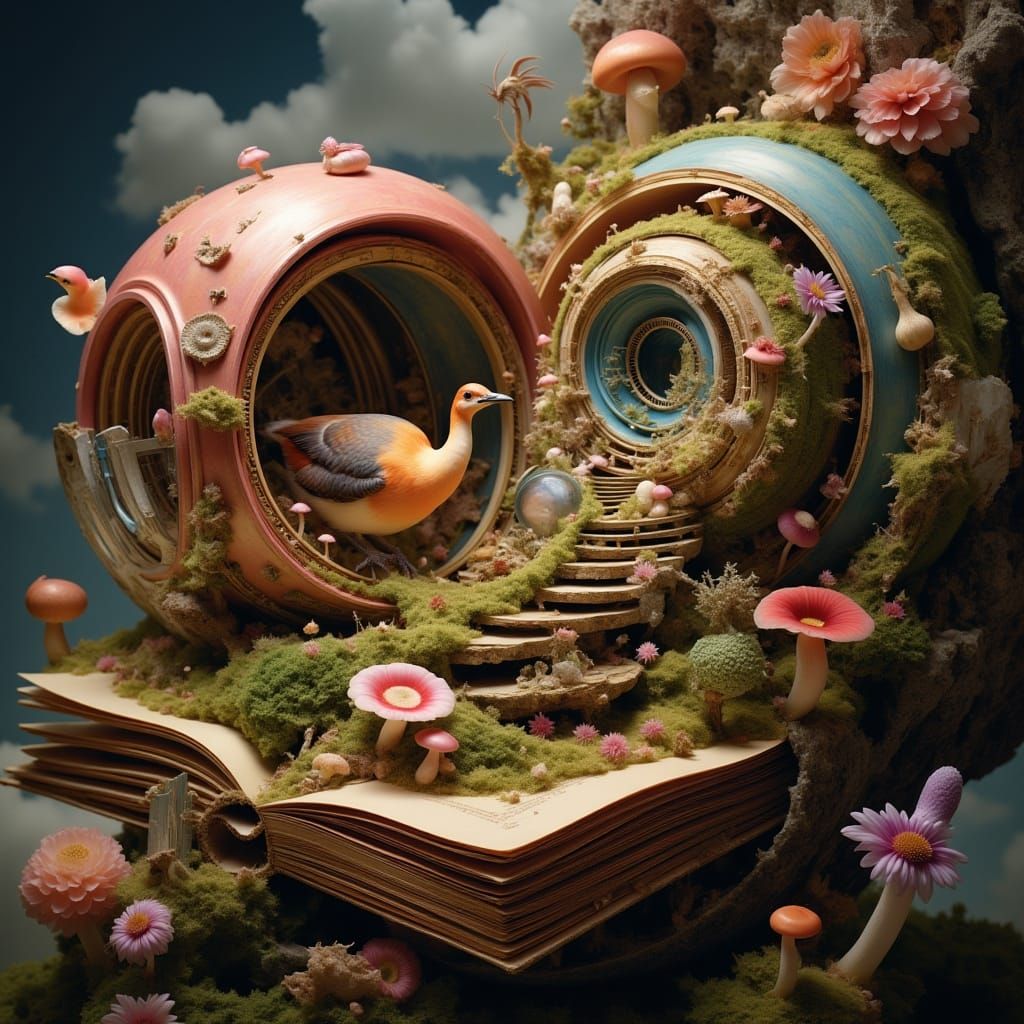 Whimsical Crystal Forest Unfolds from Ancient Leather Book