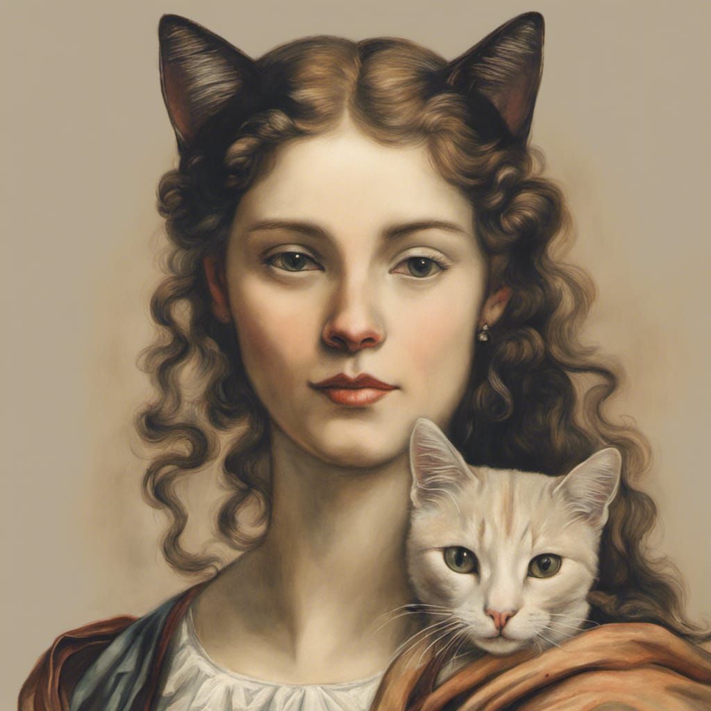 Renaissance Woman Holding Cat Portrait