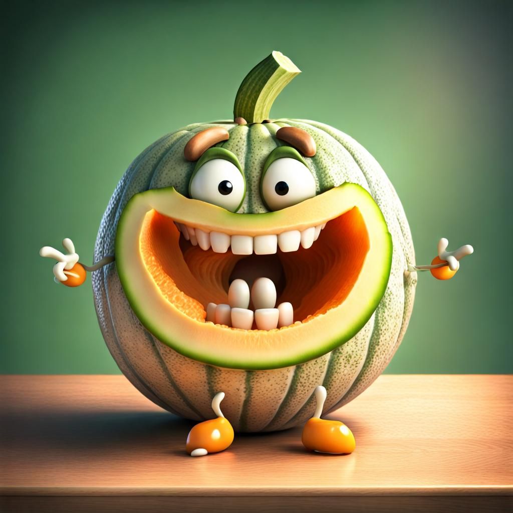 Goofy Anthropomorphic Cantaloupe in 3D