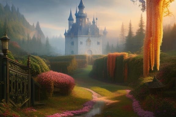 Autumn Park Lake: Cottagecore Landscape in Pastel Colors