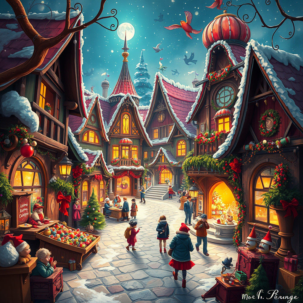 Festive Holiday Scene in Ornate Fantasy Style
