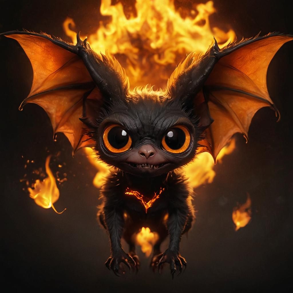 Fiery Fluffy Gremlin Portrait in Dark Fantasy Art