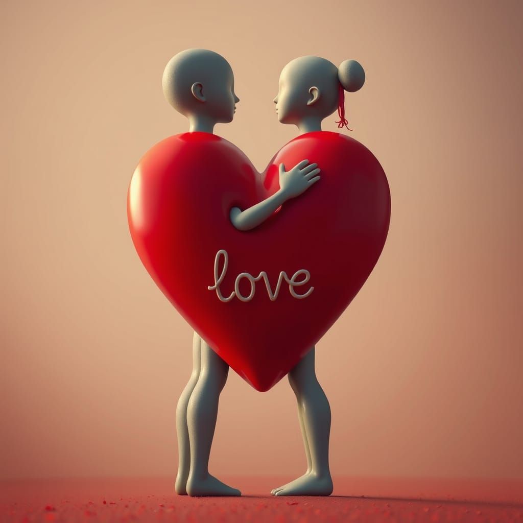 Surreal Heart Formed by Two Intertwined Bodies in Photoreali...