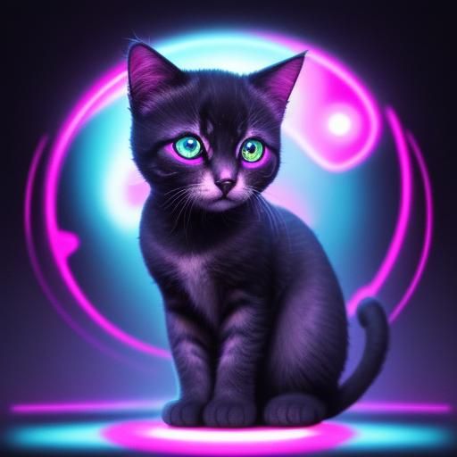 Synthwave Kitten with Hypnotic Eyes