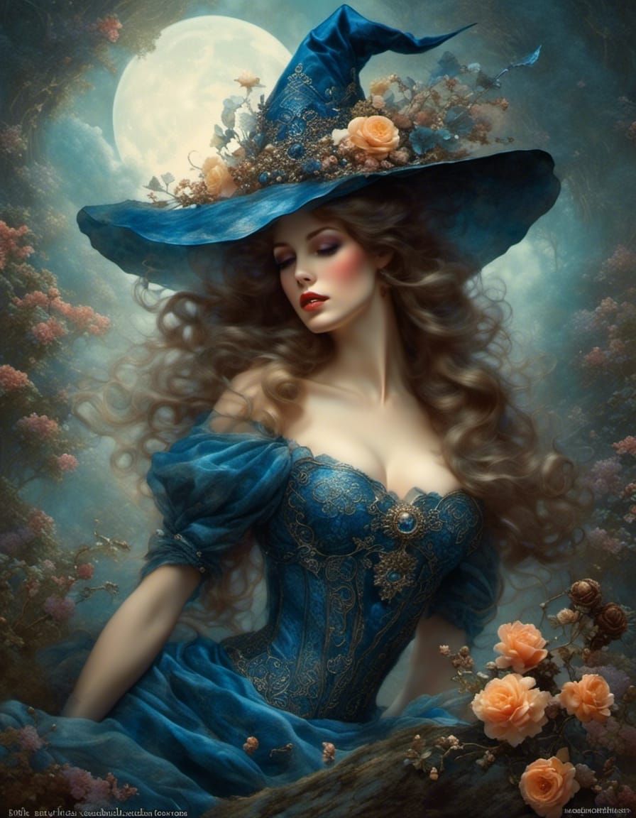Beautiful Blue Witch in Fantasy Style